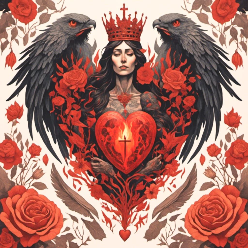 Sacred Heart Tattoo in Fantasy Collage Style
