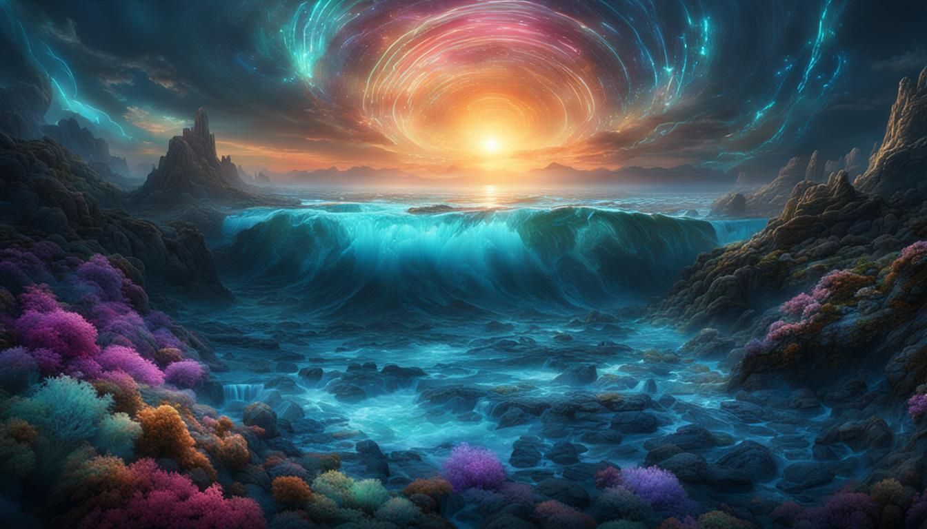 Bioluminescent Ocean of Dreamy Colors: Abstract Digital Art