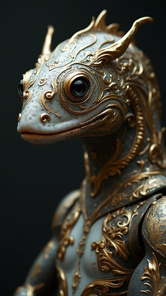 Anthropomorphic Dunkleosteus Portrait with Metallic Details