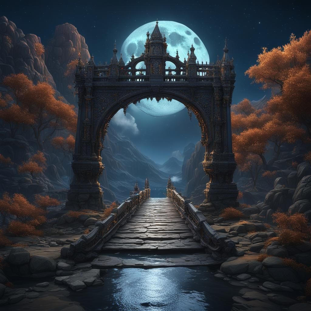 Broken Bridge Under Moonlight: Fantasy Concept Art