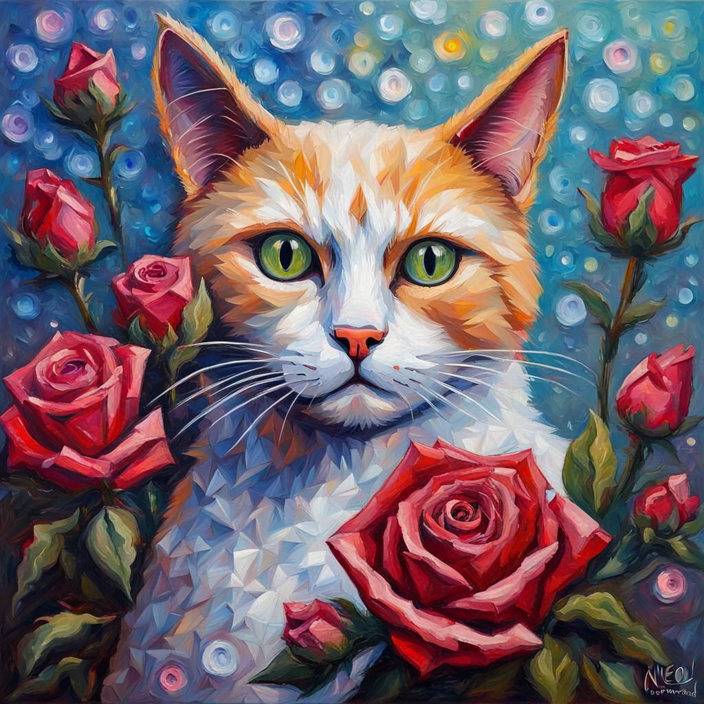 Humanoid Cat Assassin in Expressionist Oil Painting Style