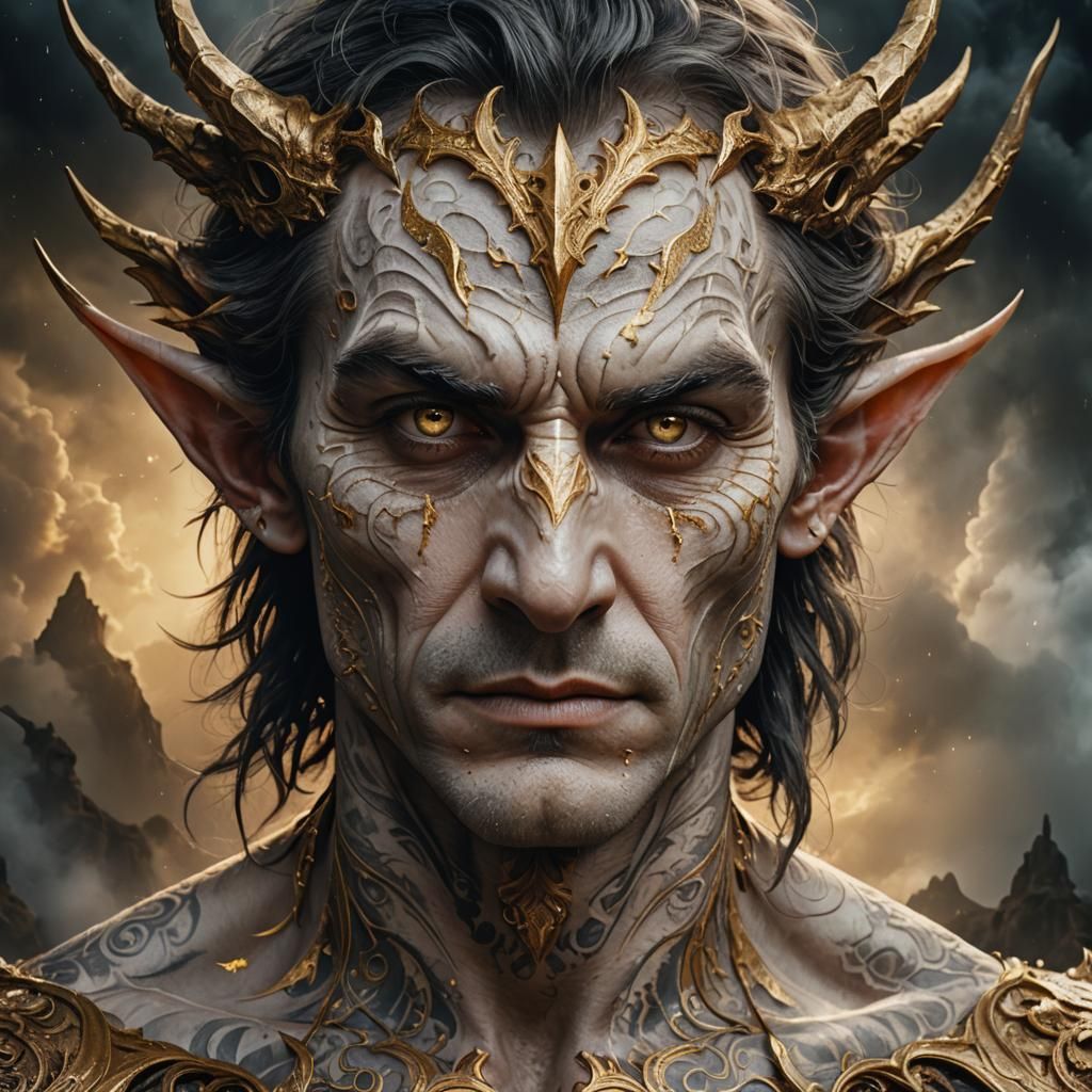 Epic Portrait of Bald Elf Monk with Tattoos