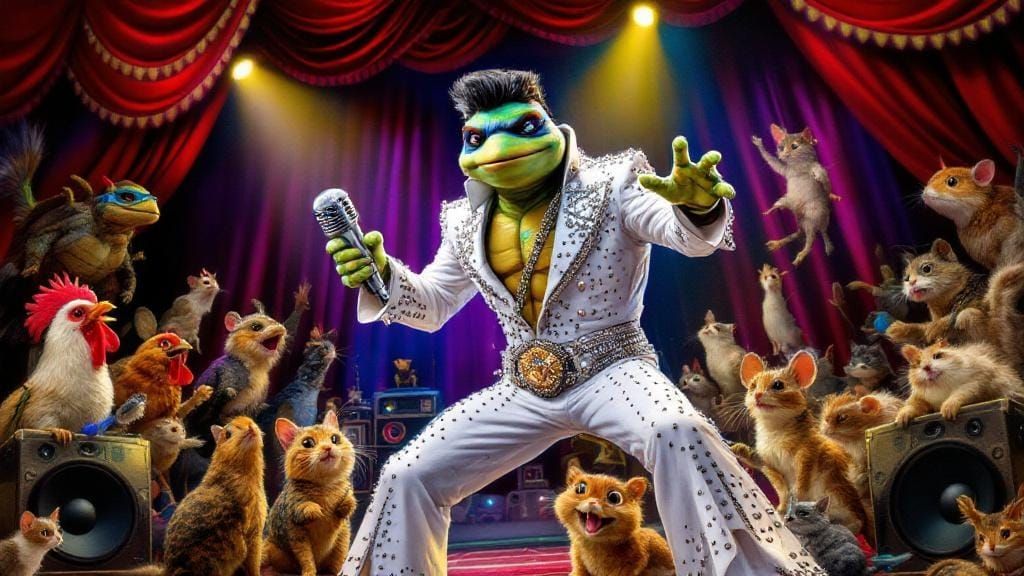 Elvis Turtle Concert: Nostalgic Animal Art