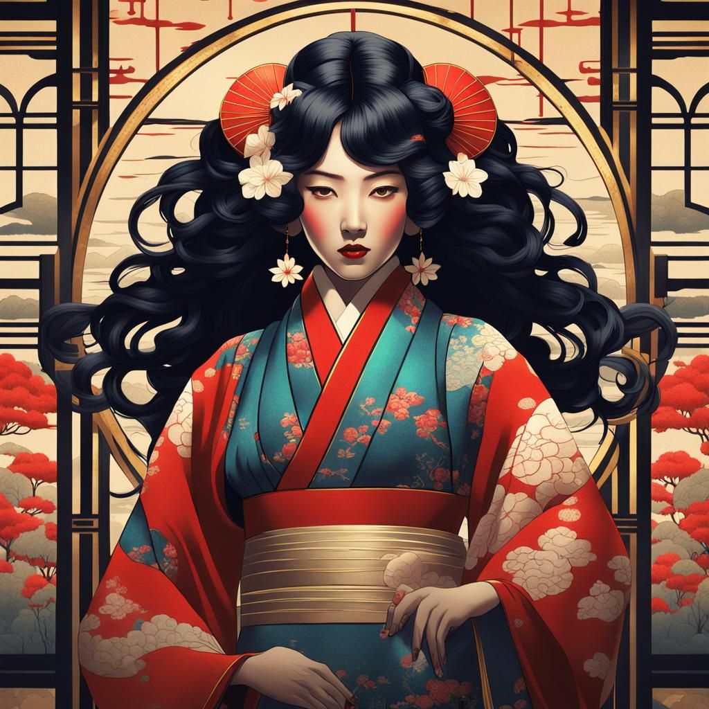 Art Deco Illustration: 1920s Japanese Woman