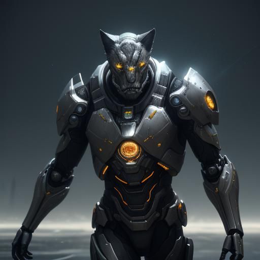 Futuristic Feline with Intent Stare in Sci-Fi Style