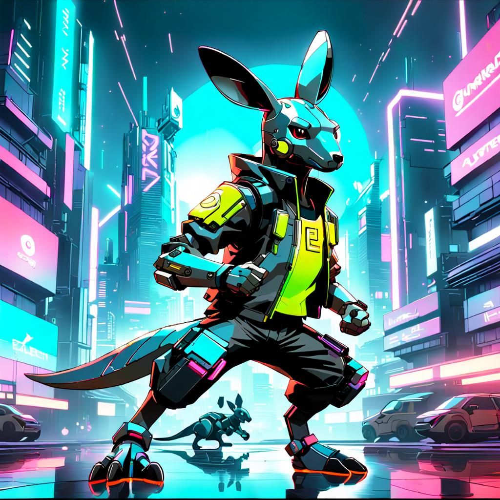 Cyberpunk Kangaroo Pokemon in Steel and Neon