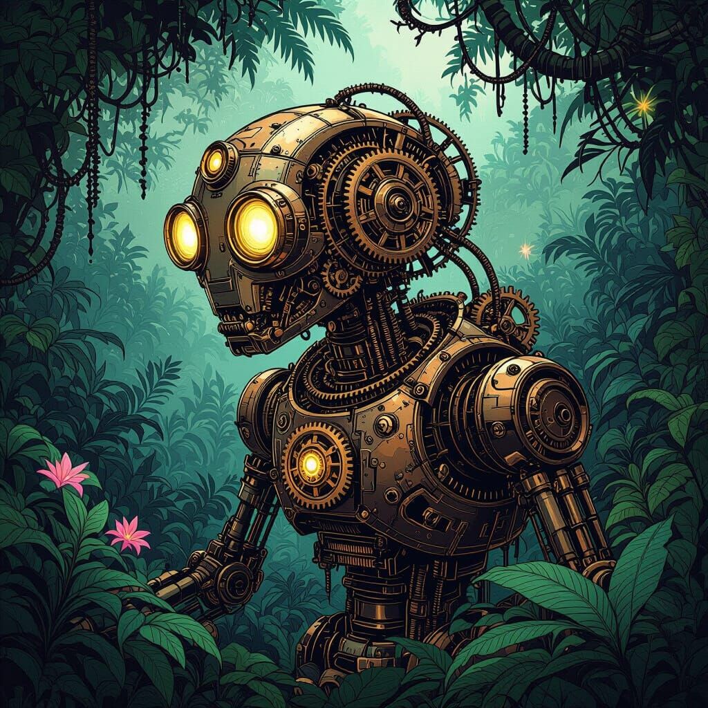 Steampunk Automaton Explores Bioluminescent Alien Jungle