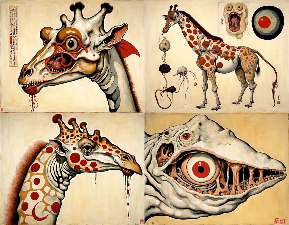 Ukiyo-e Mythical Hybrid Creature with Visible Organs