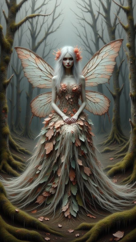 Ghostly Woodland Faerie with Stained Glass Wings