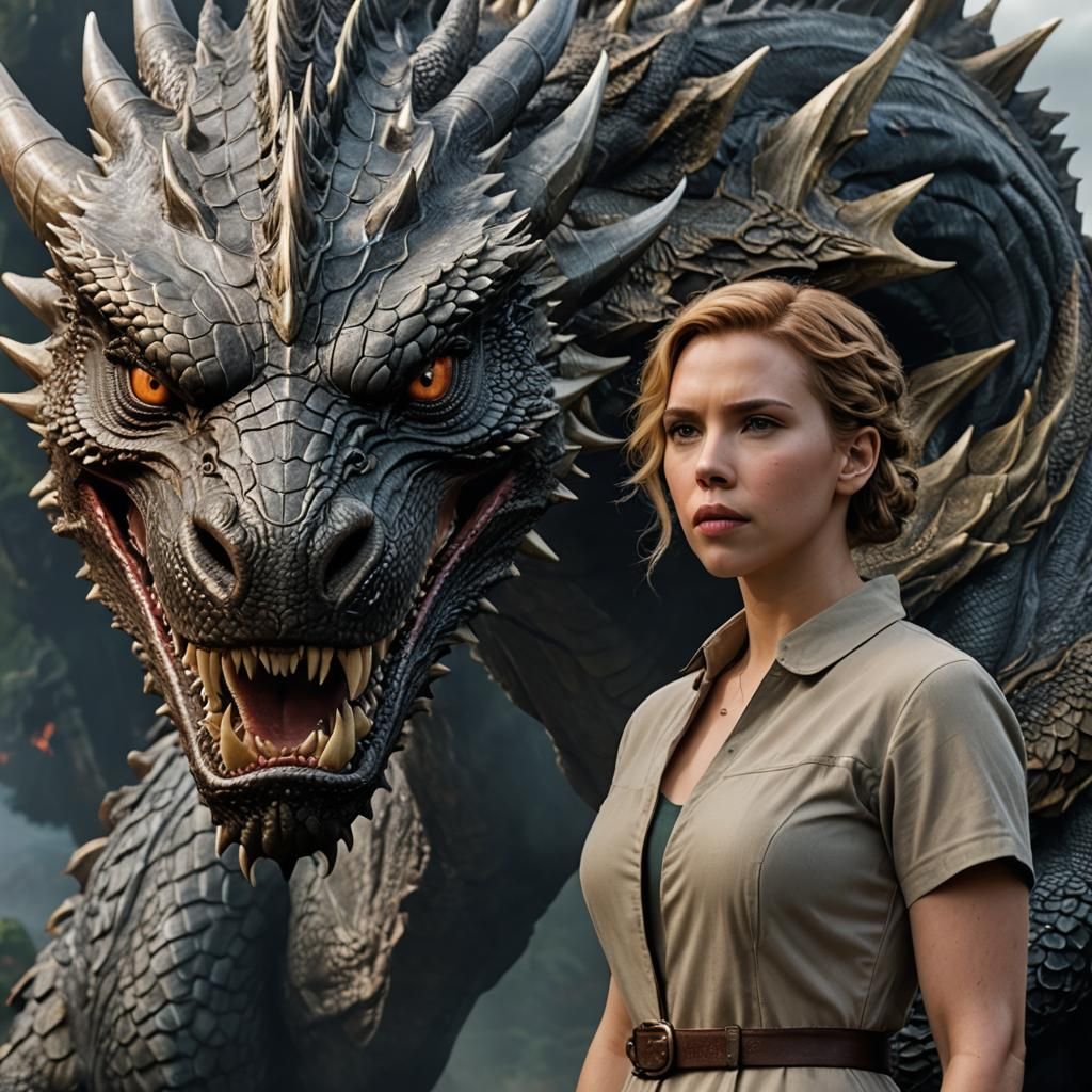 Woman with Dragon: Hyperrealistic Portrait