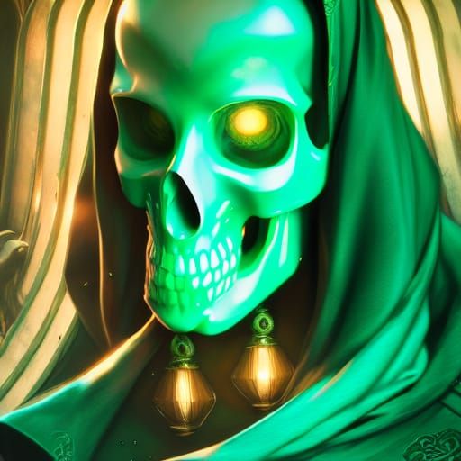 Jade Skull in Green Silk: Dark Fantasy Art