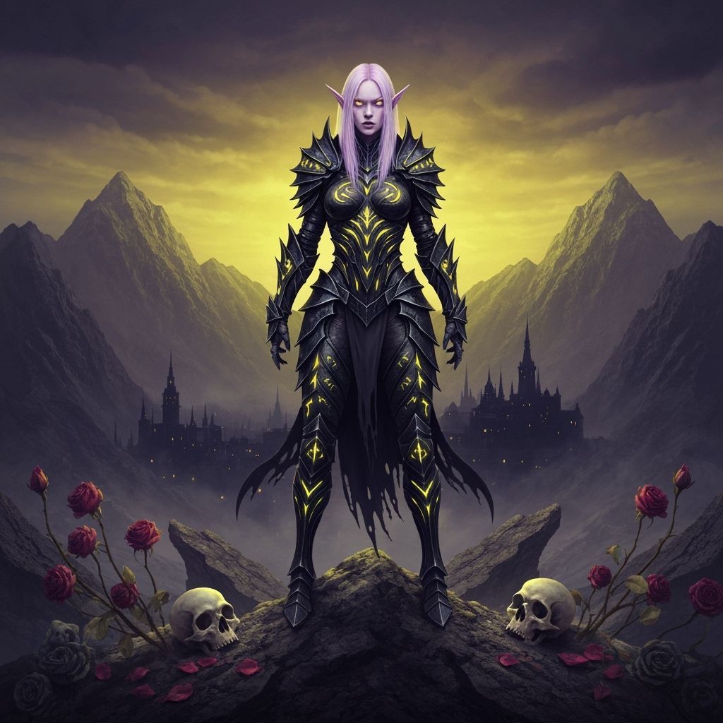 Albino Elf Warrior Overlooking Dark City