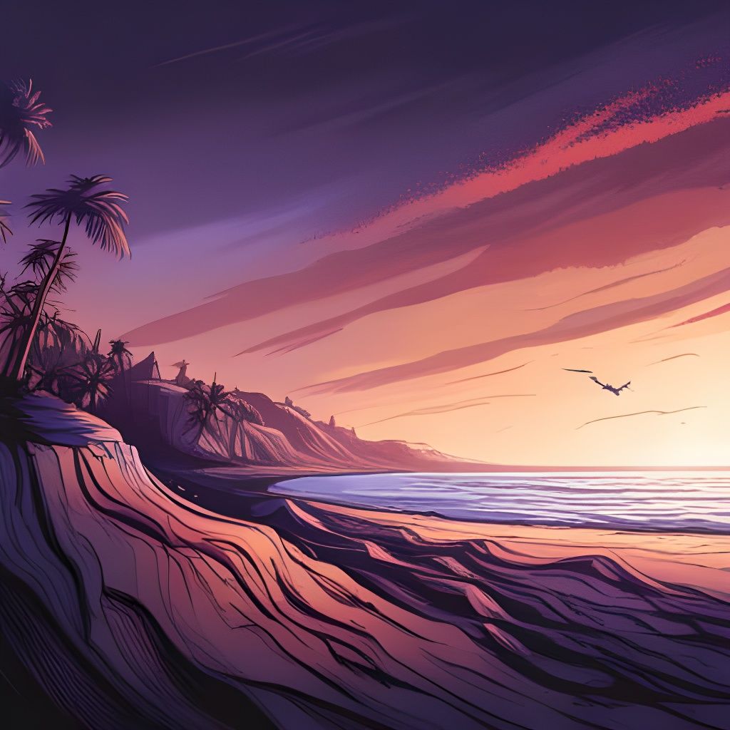 Night Beach in Comic Book Art Style