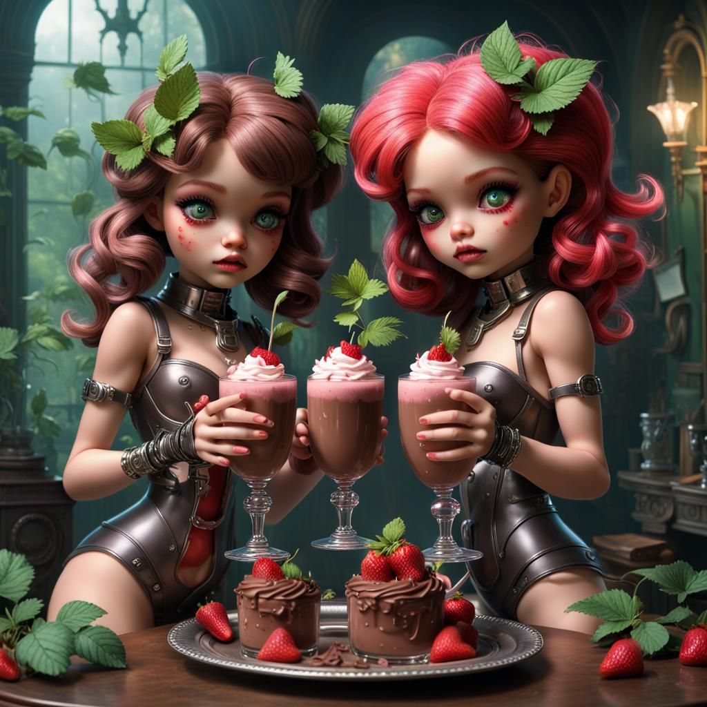 Strawberry Shortcake and Poison Ivy Cyberpunk Dolls