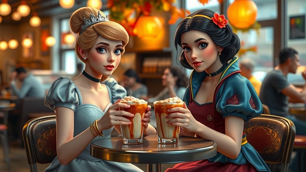 Cinderella and Snow White: Pumpkin Spice Latte Art