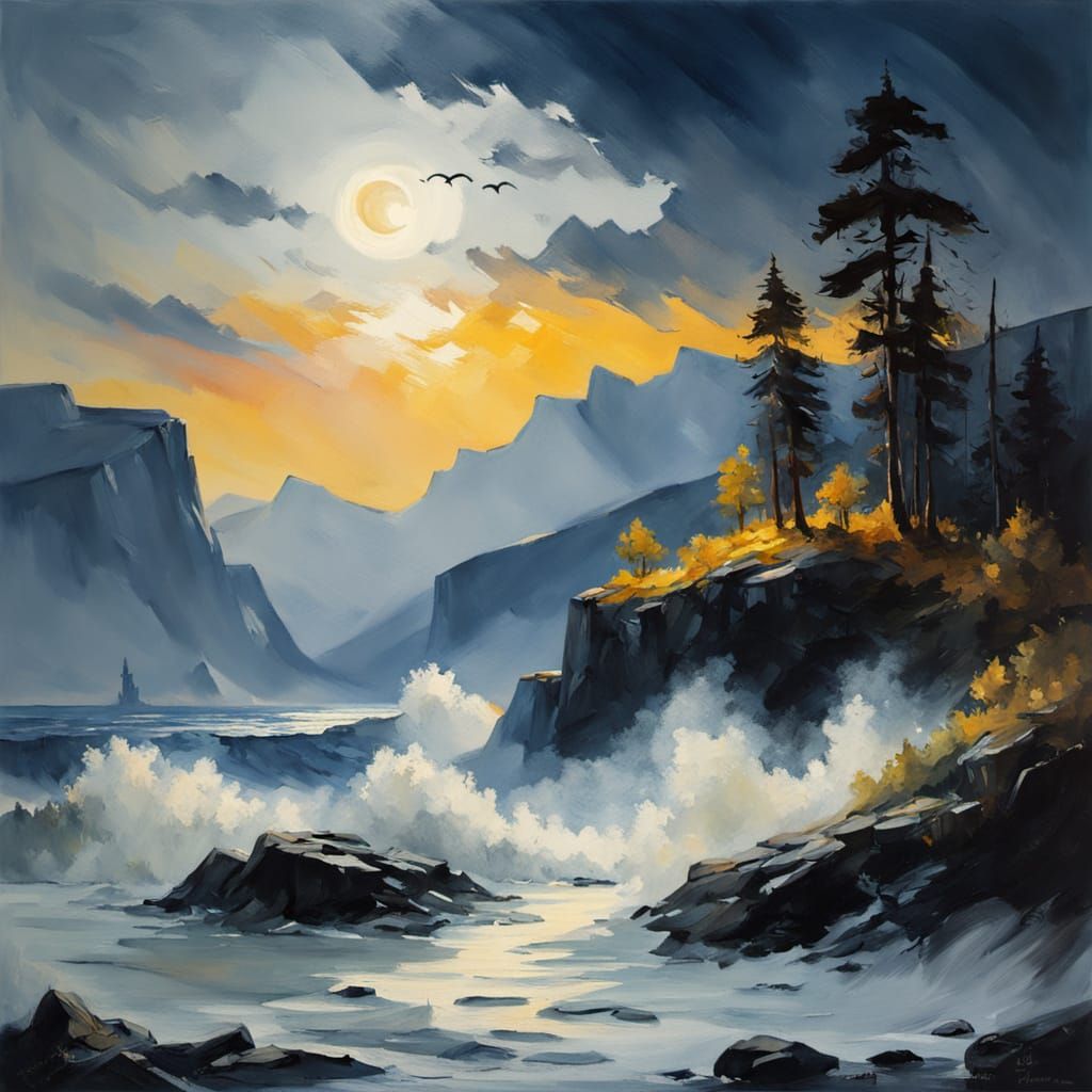 Epic Impressionist Masterpiece: Stormy Seascape with Brave S...