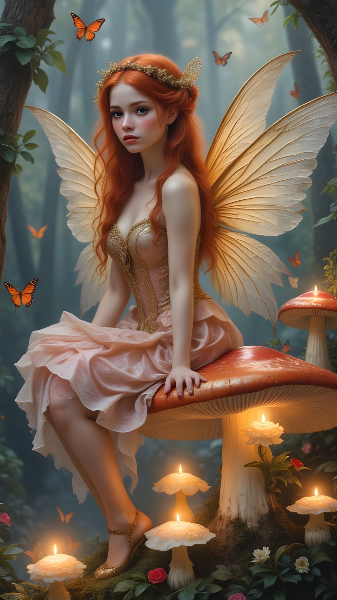 Whimsical Fairy in Bioluminescent Forest, Watercolor Art