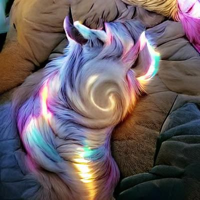 Glowing Furry Unicorn with Swirling Colors