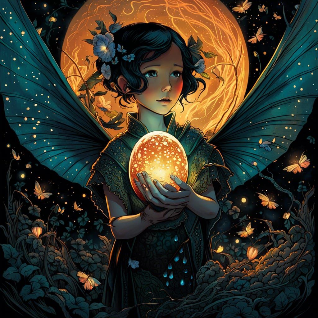 Fairy Holding Dragon Egg in Hyperrealistic Digital Art