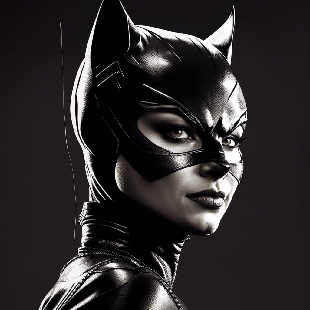 Hyperrealistic Catwoman Portrait in Black and White