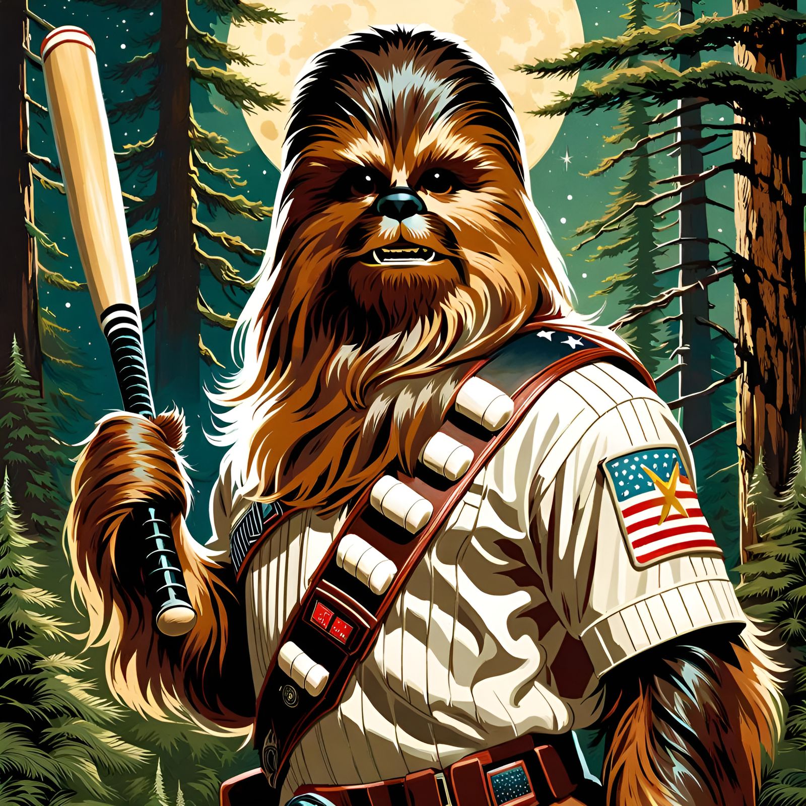 Chewbacca Plays Baseball in Space, Pin-Up Style