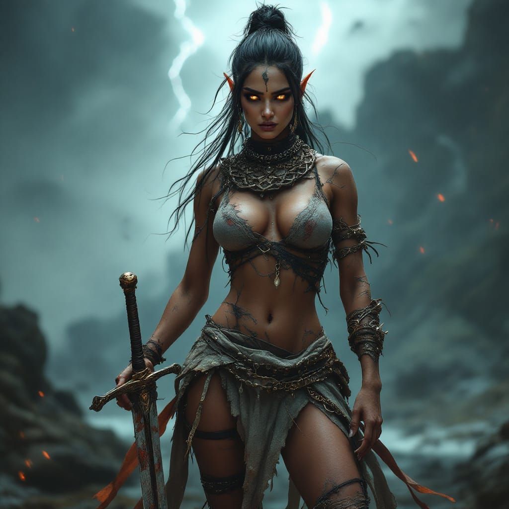 Elven Warrior Woman in Fantasycore Style