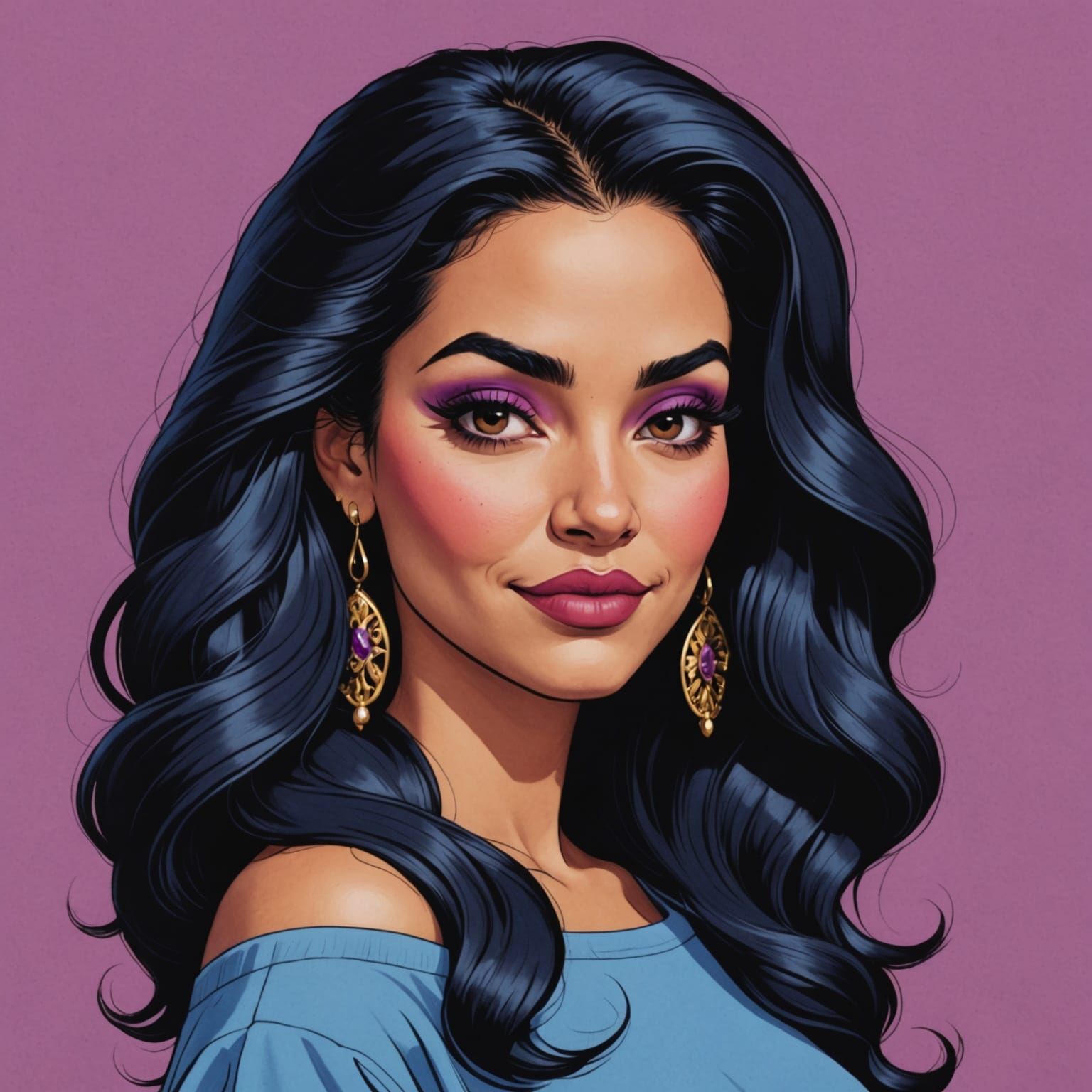 Semi-Caricature Latina Woman in Downward Dog Yoga Pose