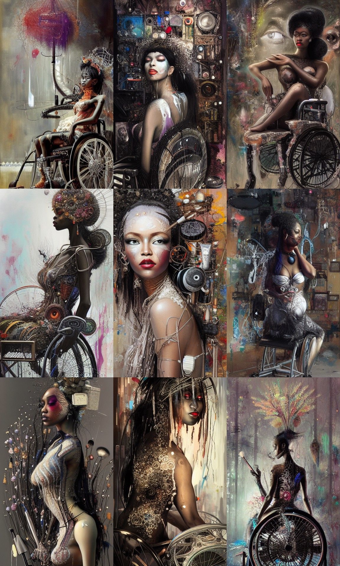 Goddess in Wheelchair Surrounded by Brushes