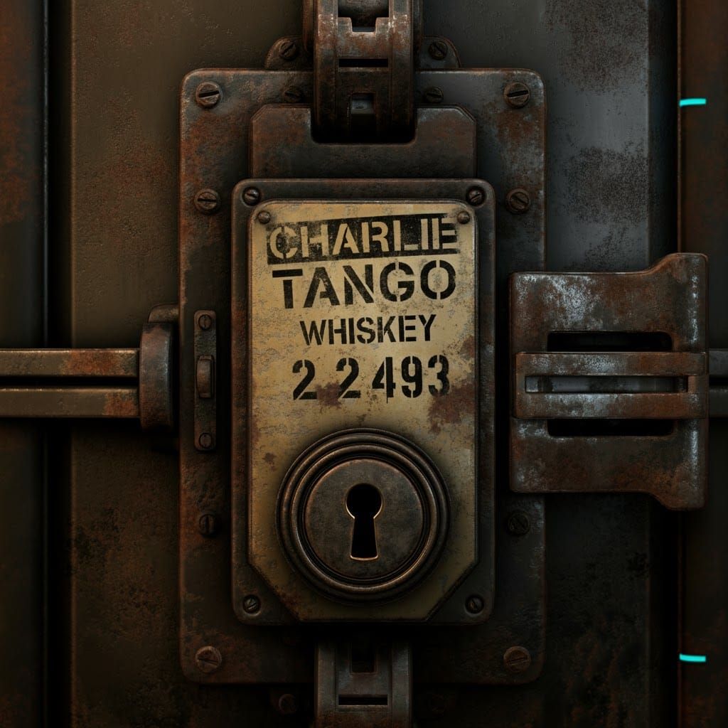 Rusty Lock with Military Call Sign in Sci-Fi Style