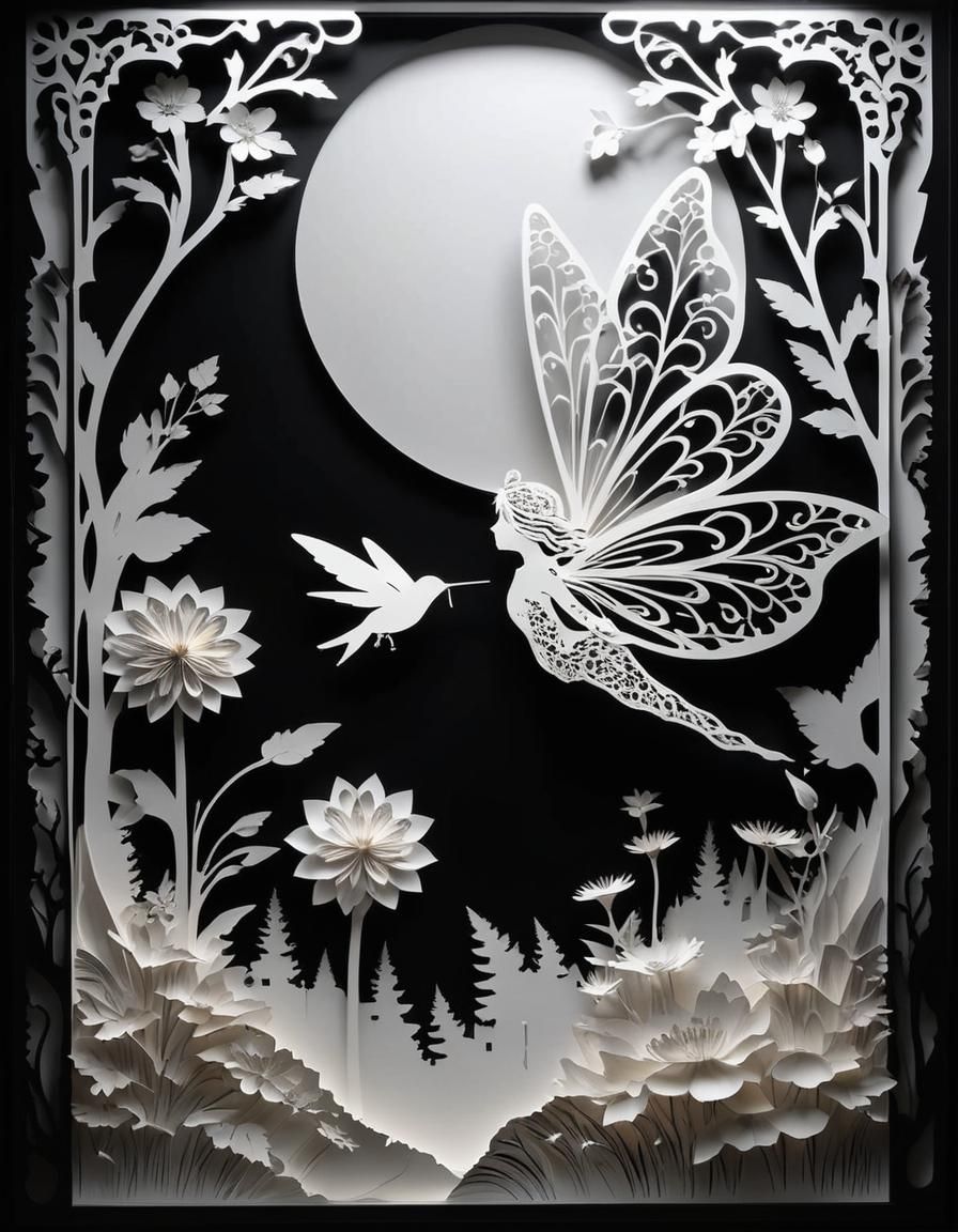Intricate Paper Cutting Art: Fairy in Flower