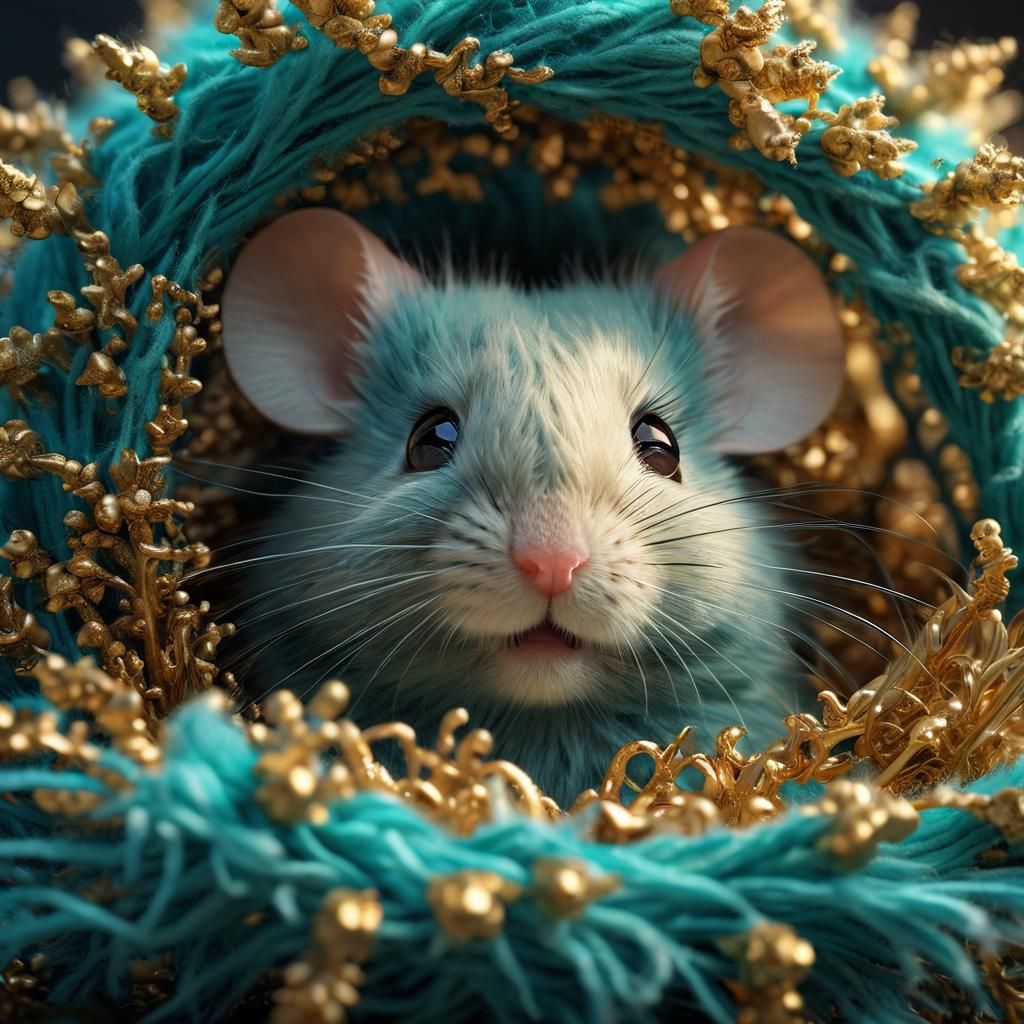 Turquoise Fluffy World with Inquisitive Mouse