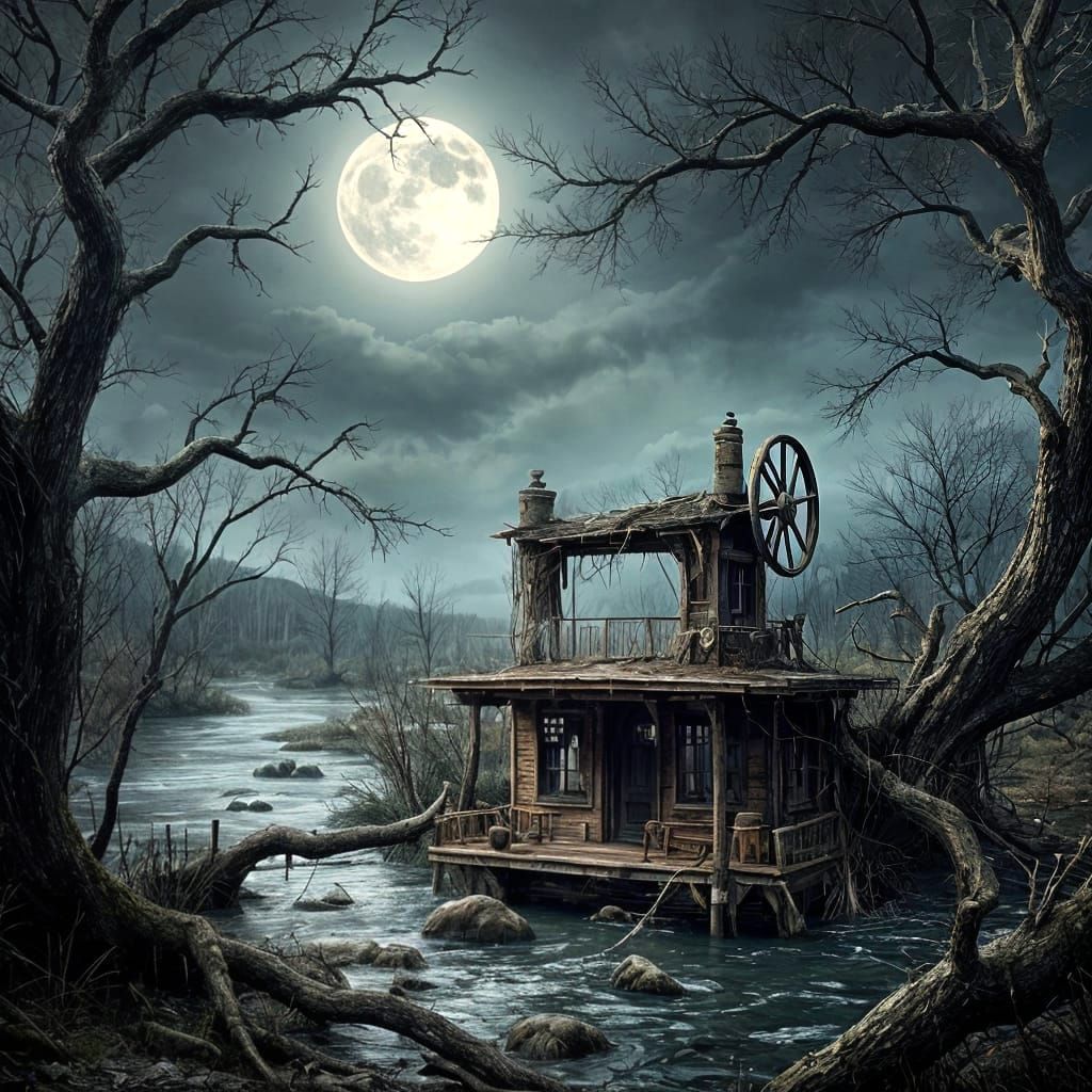 Eerie Cursed Sewing Machine in Barren Landscape