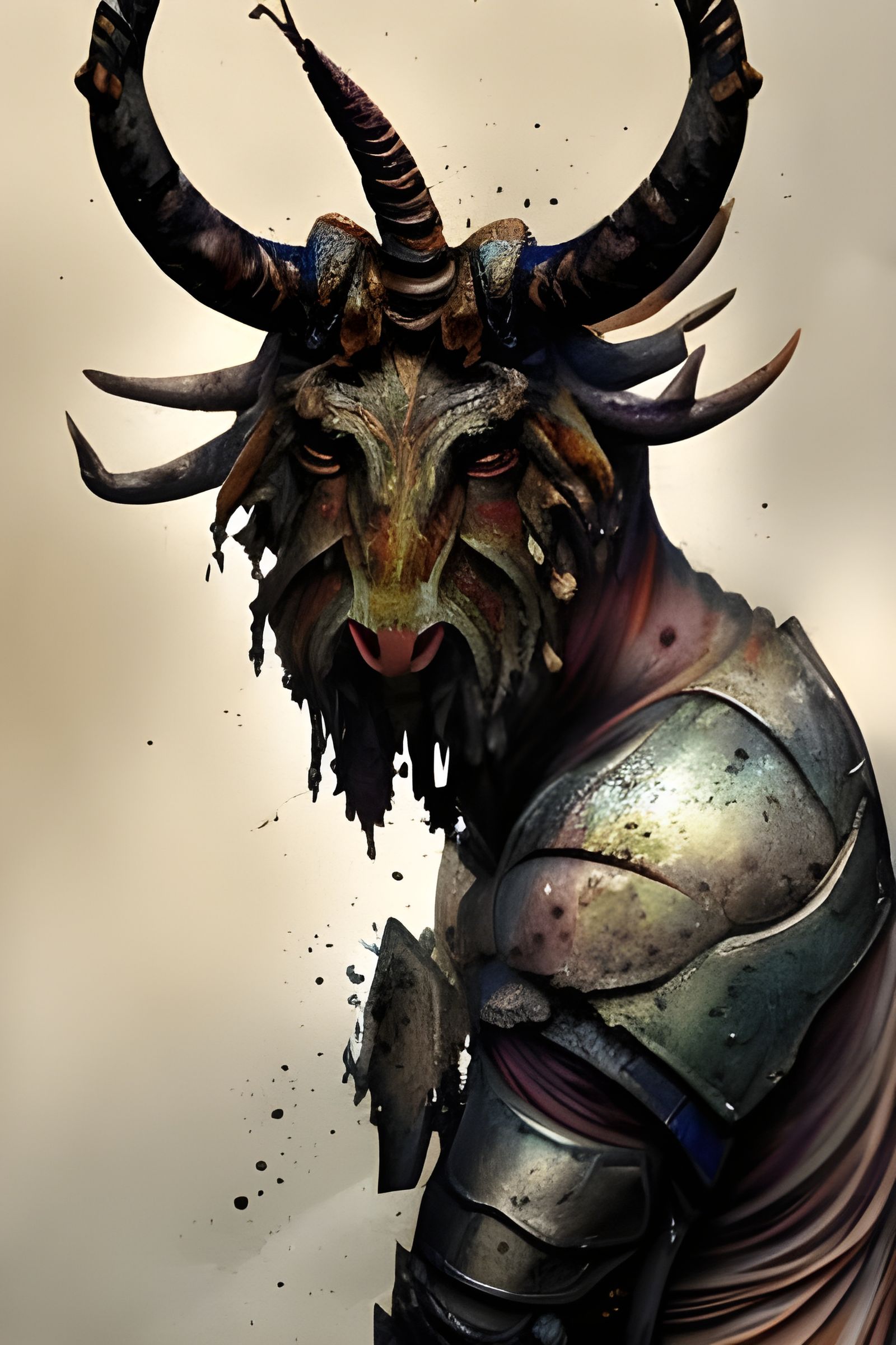 Watercolor Portrait of a Minotaur in Armor