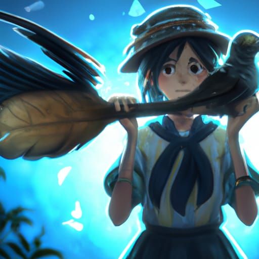 Anime Witch Doctor Girl with Dove Wings