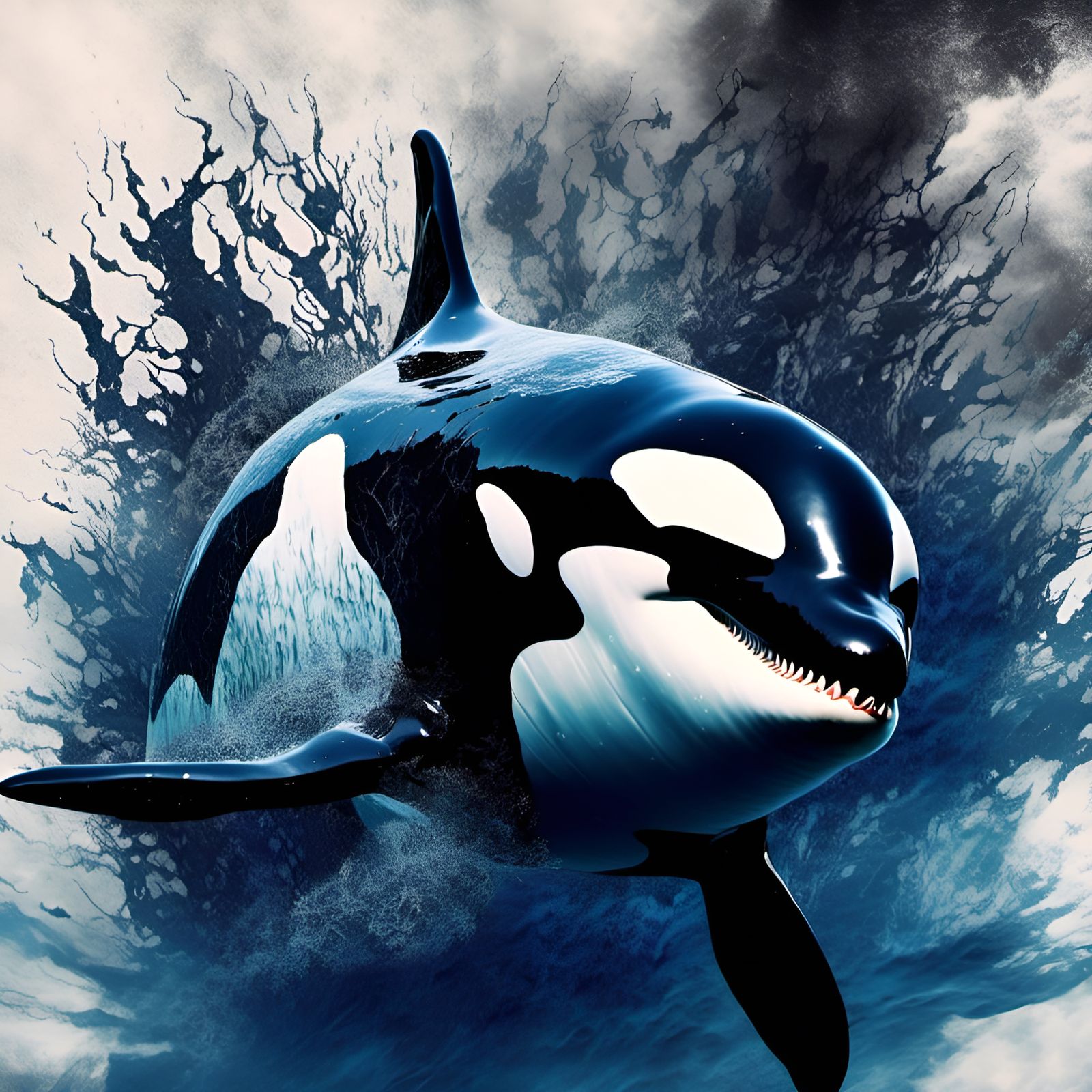 Killer Whale Tsunami: Double Exposure Digital Rendering