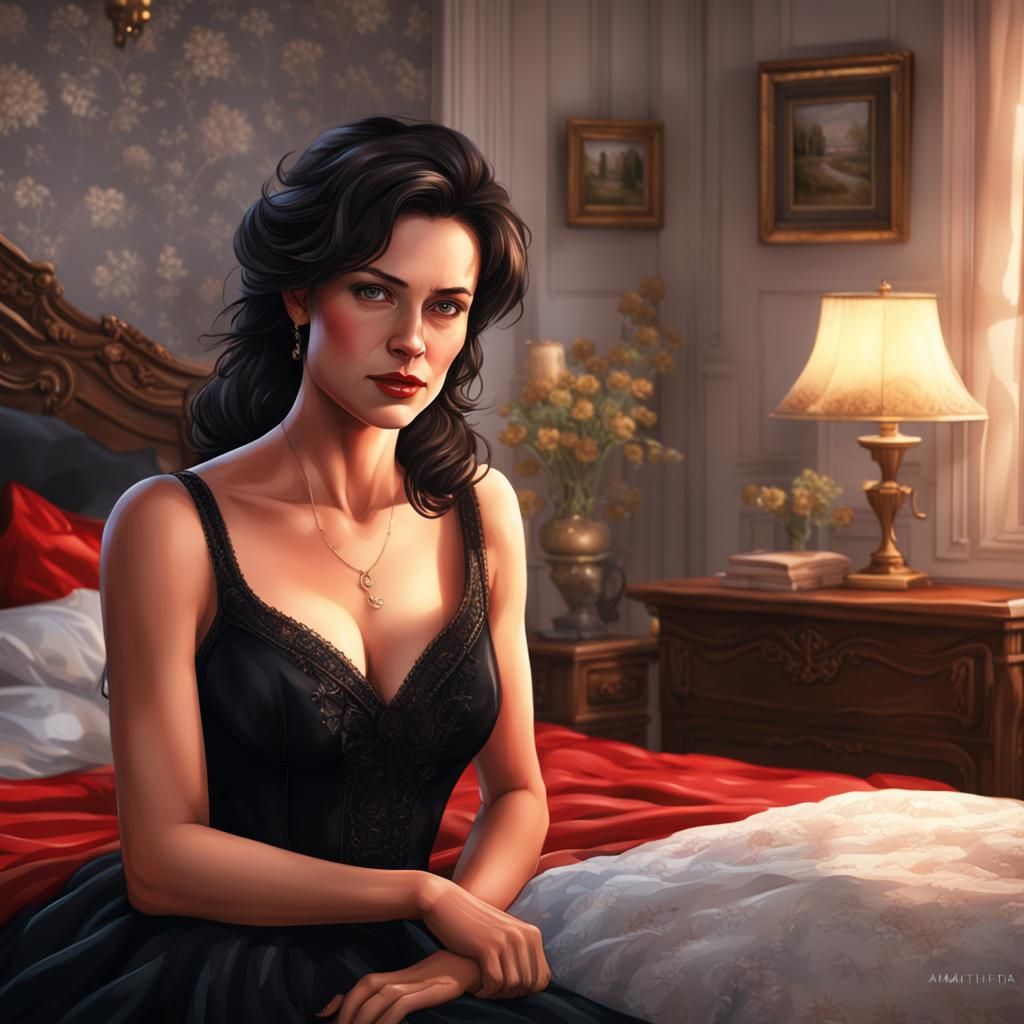 realistic portrait of french dark haired breathtaking beauti...