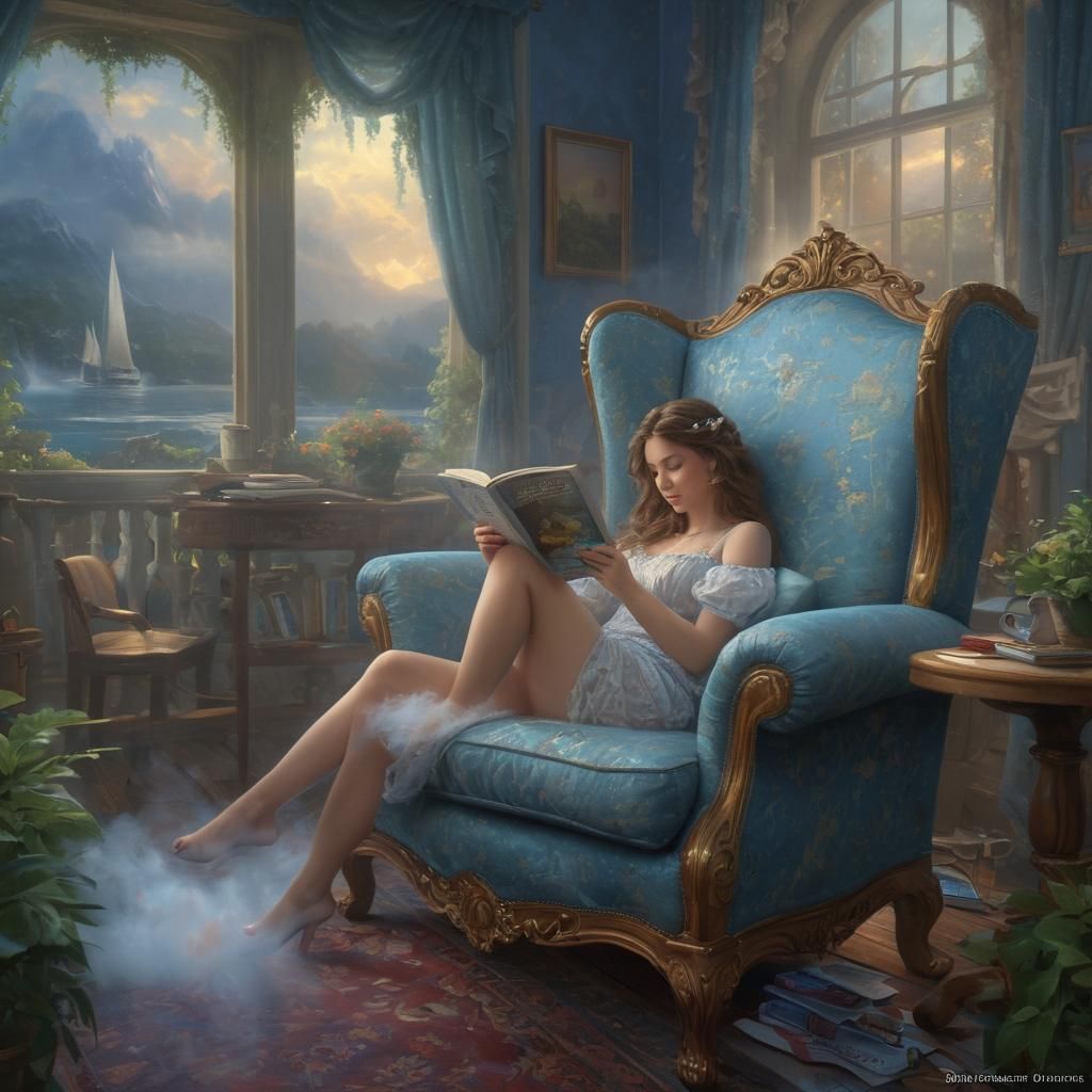 Ethereal Woman Reading: A Hyperdetailed Digital Painting