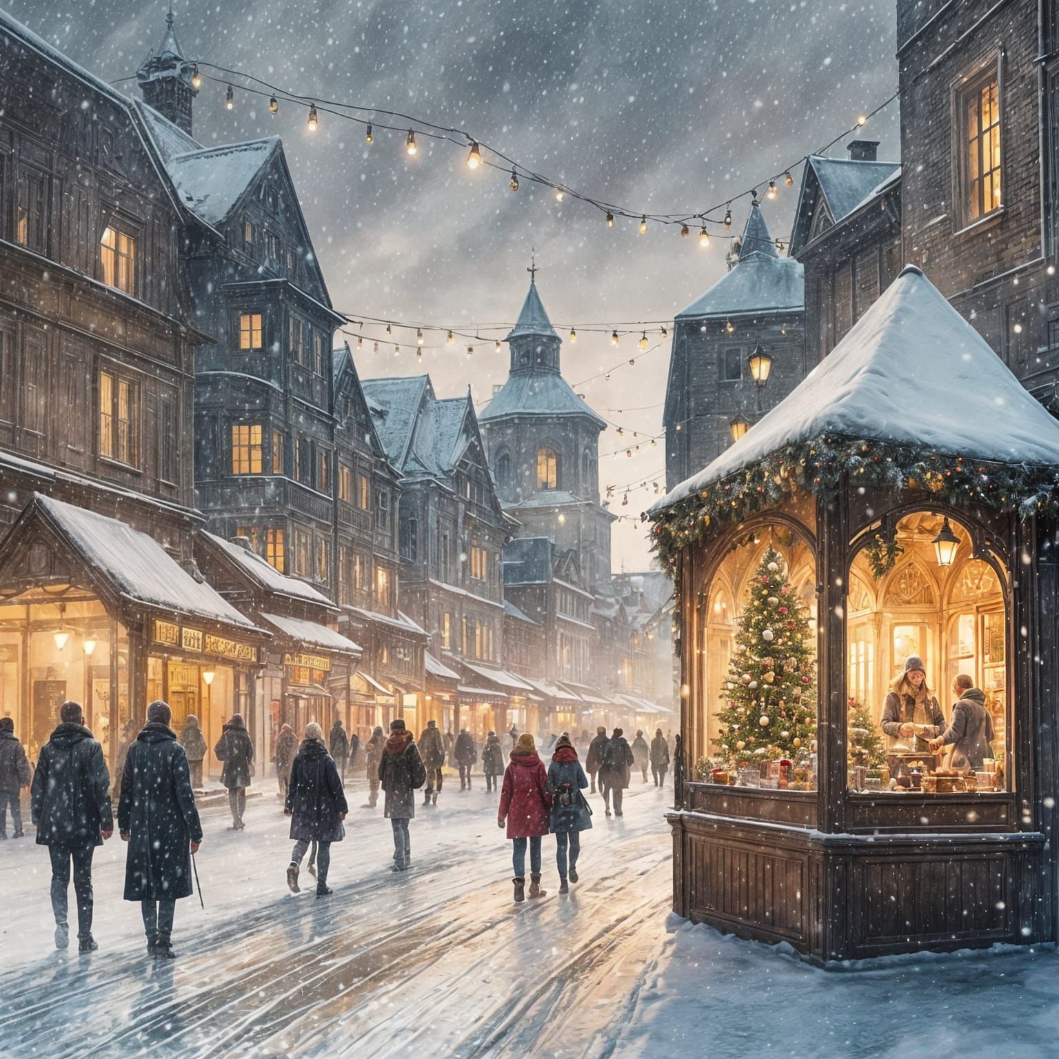 Winter Wonderland Double Exposure in Town Square