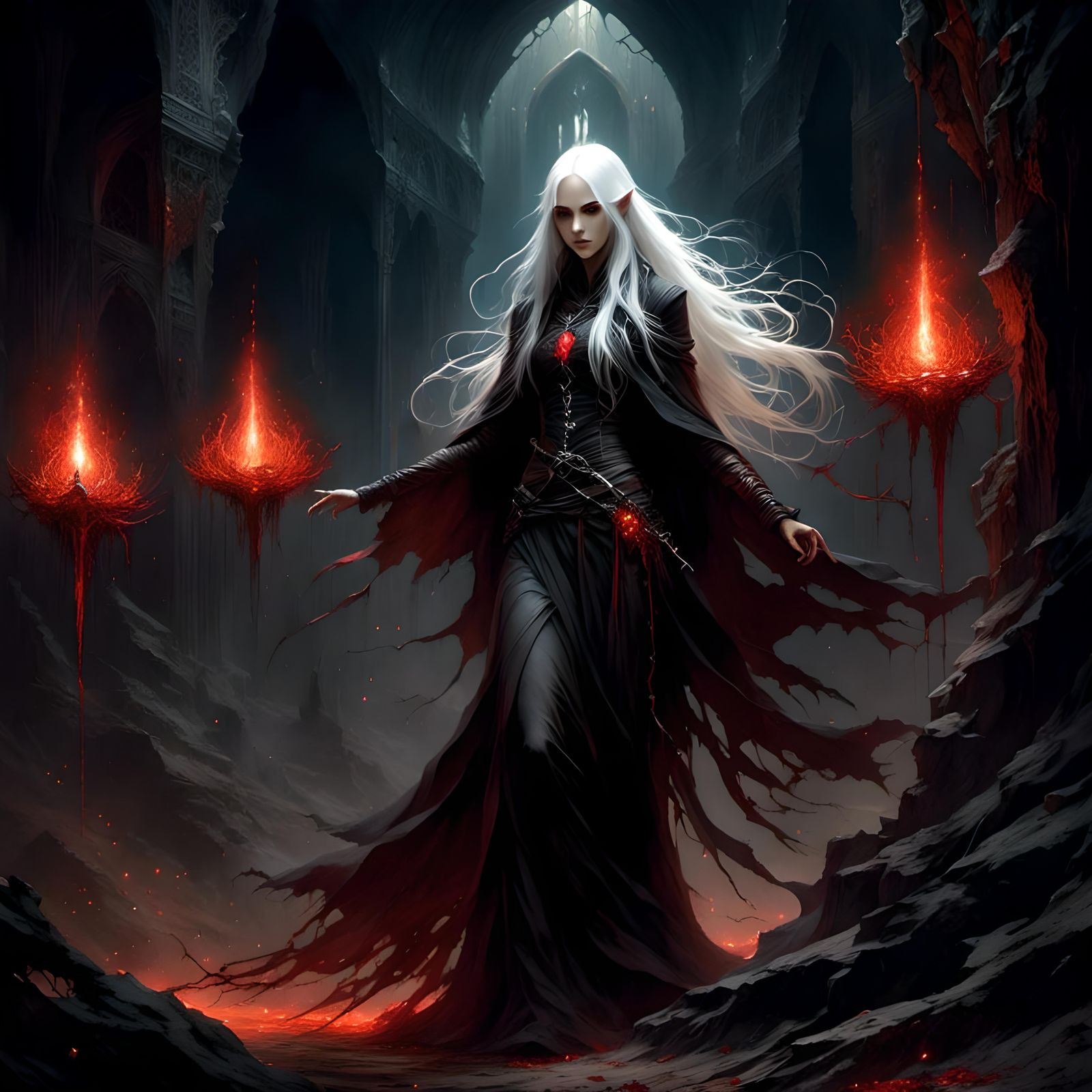 Menacing Dark Elf with Forked Blade in Fortress