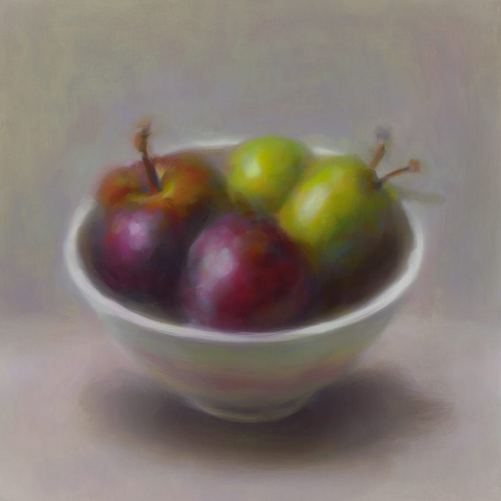 Surreal Abstract Bowl of Fruit in Blurred Style
