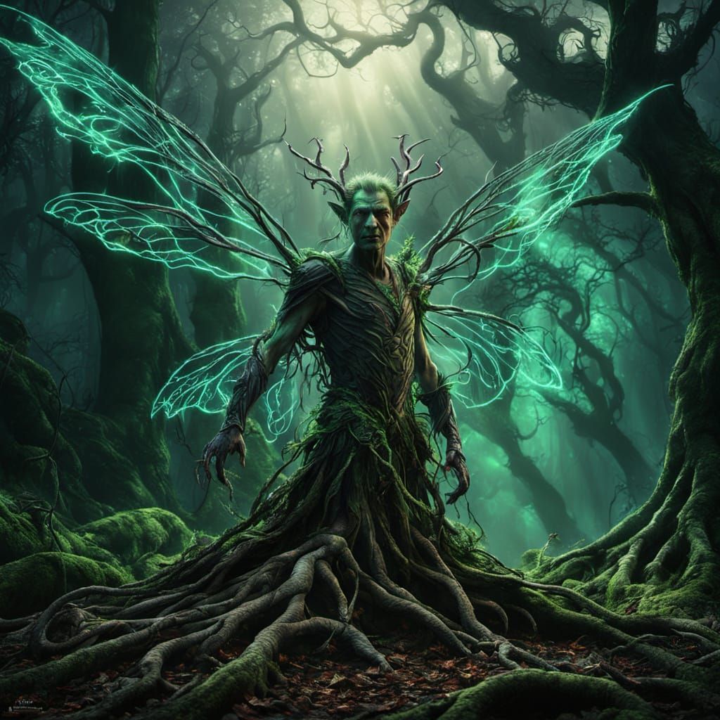 Hobbit and Fairy Meeting in Grotesque Realism Style