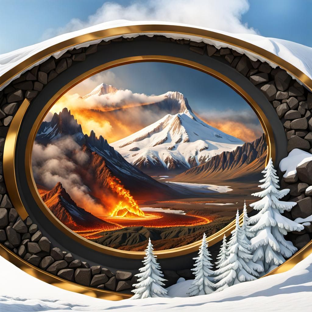 Primeval Landscape Through Golden Window