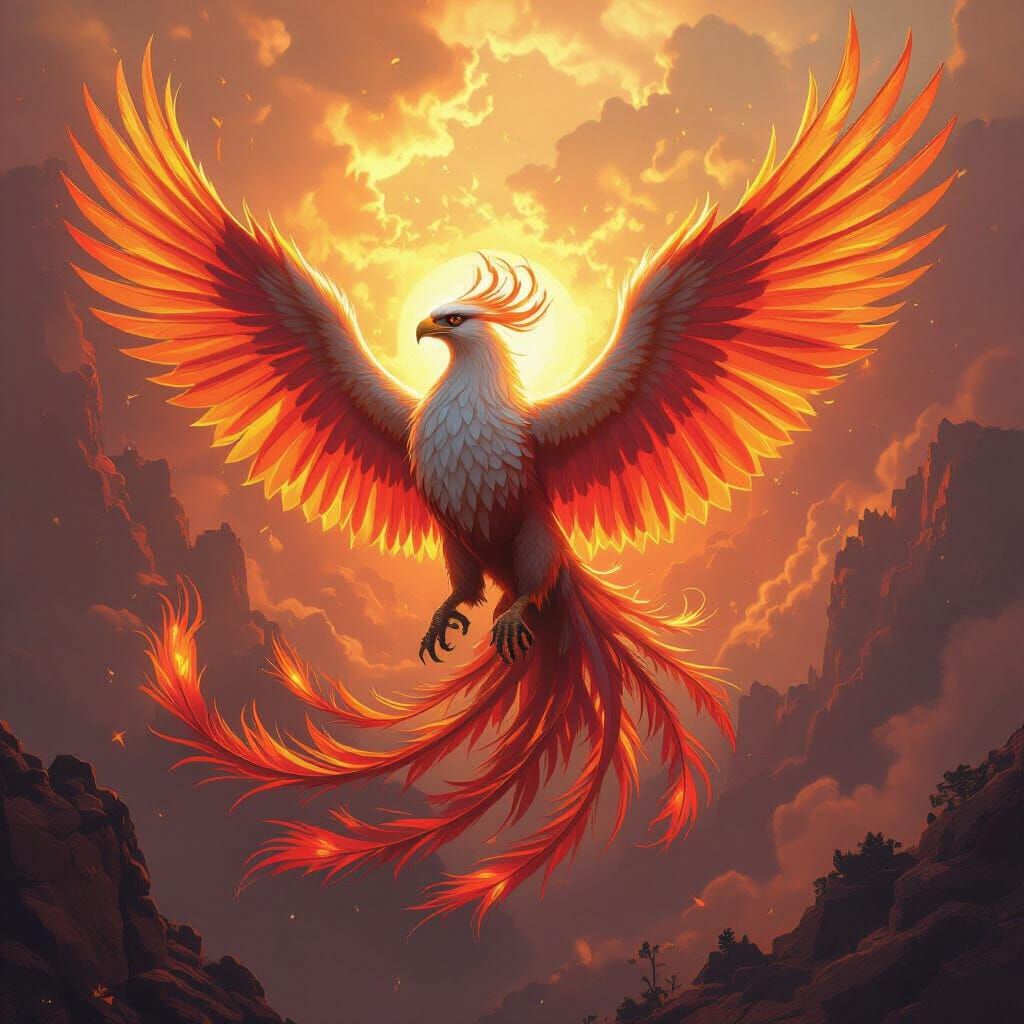 Majestic Griffin-Phoenix Hybrid in Digital Art Style