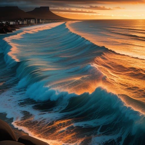 Hyperrealistic Ocean Sunset at Cape Town