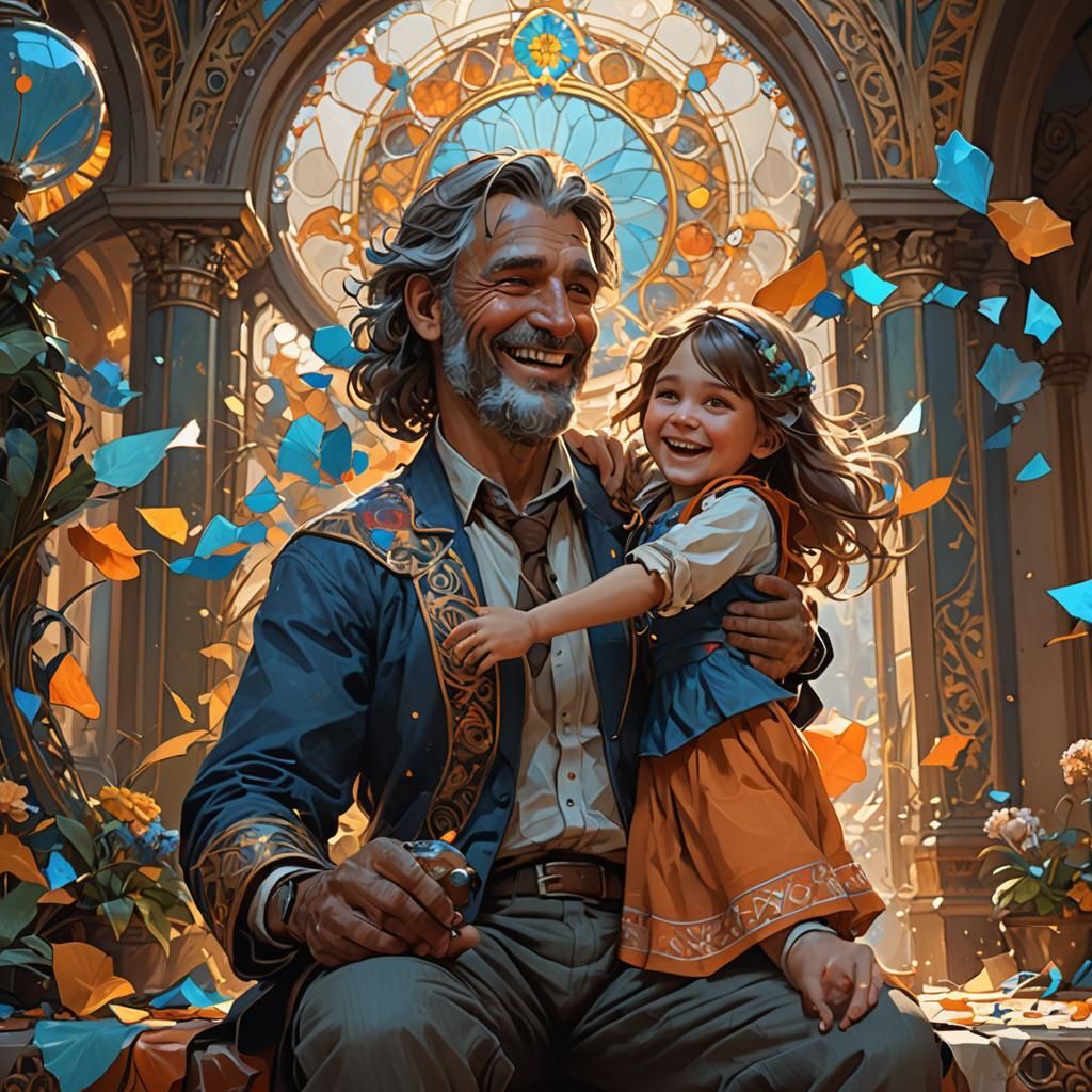 Heartwarming Image of Father and Daughter in Digital Art