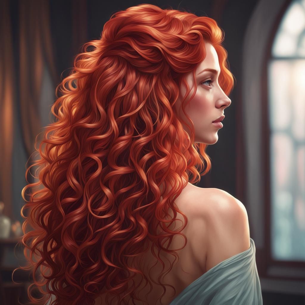 Red Haired Woman Portrait in Hyperdetailed Style