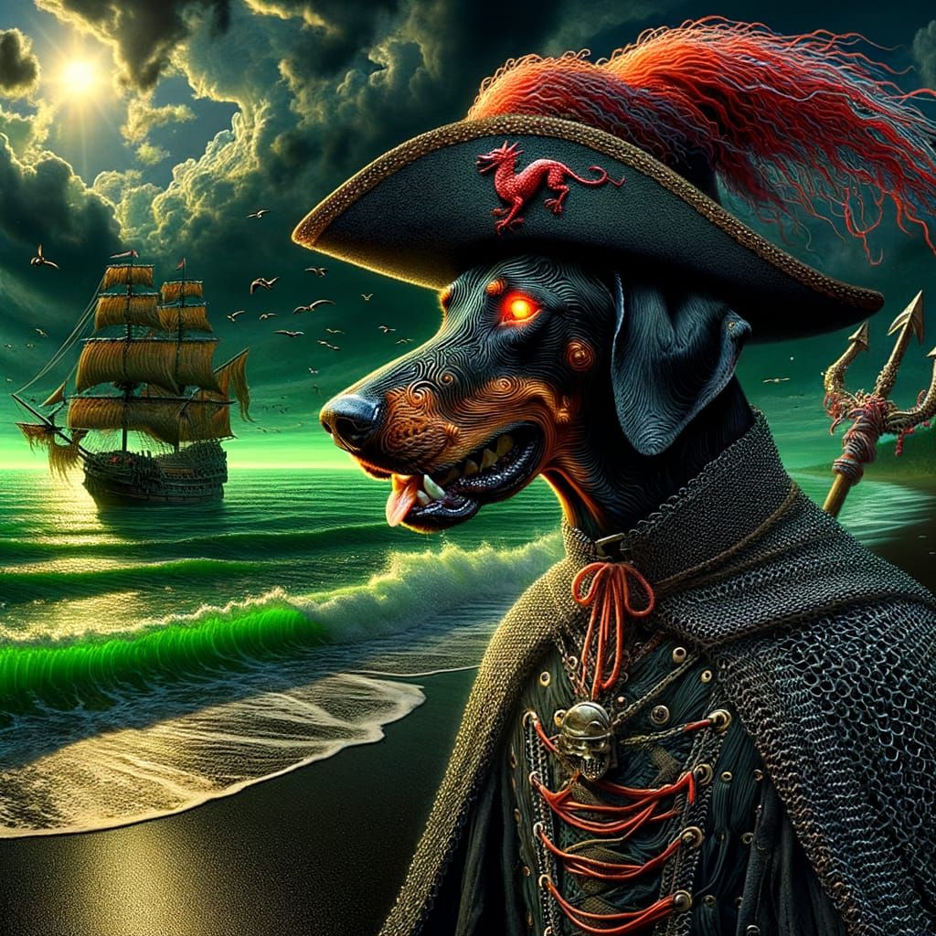 Doberman Witch Emerges from Black Sand Beach