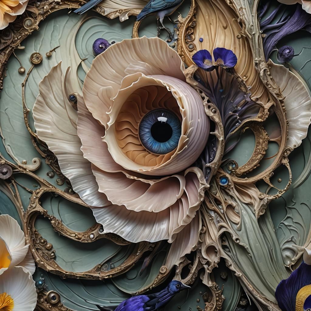 Surreal Nautilus Iris Flower Bird, Jock Style