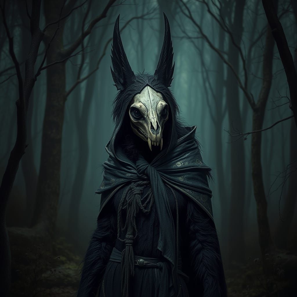 Mystical Canine Creature in Dark Forest, Sci-Fi Art