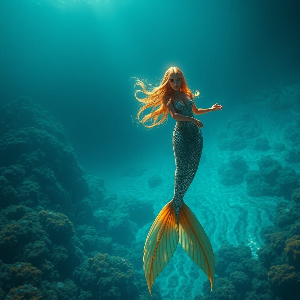 Majestic Mermaid Glides Through Crystal Waters